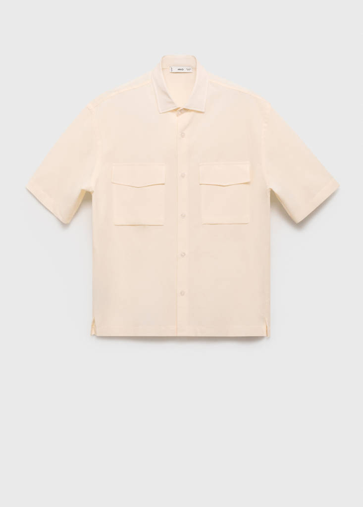 Regular-fit cotton shirt with pocket — Ecru