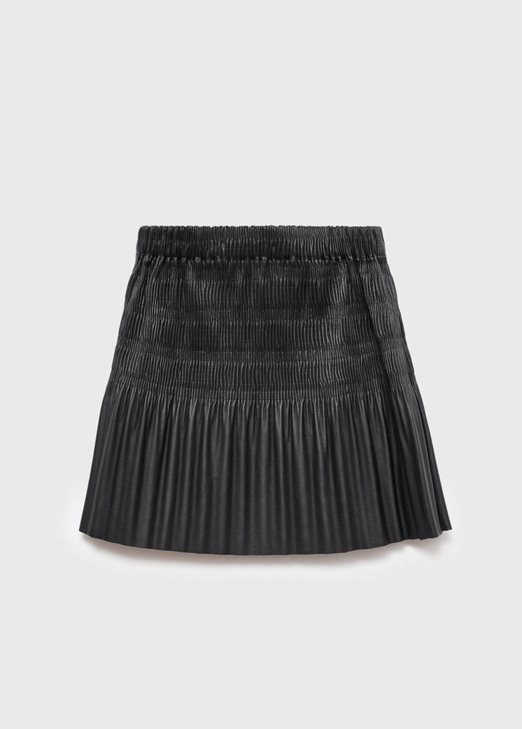 Pleated leather-effect skirt — Black