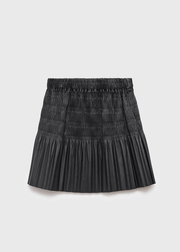 Pleated leather-effect skirt — Black