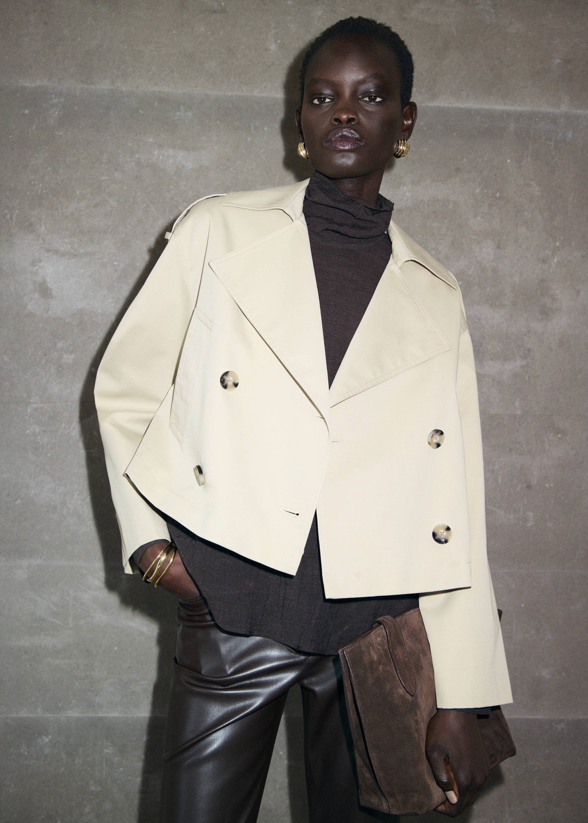 Double-breasted cropped trench coat - Medium plane