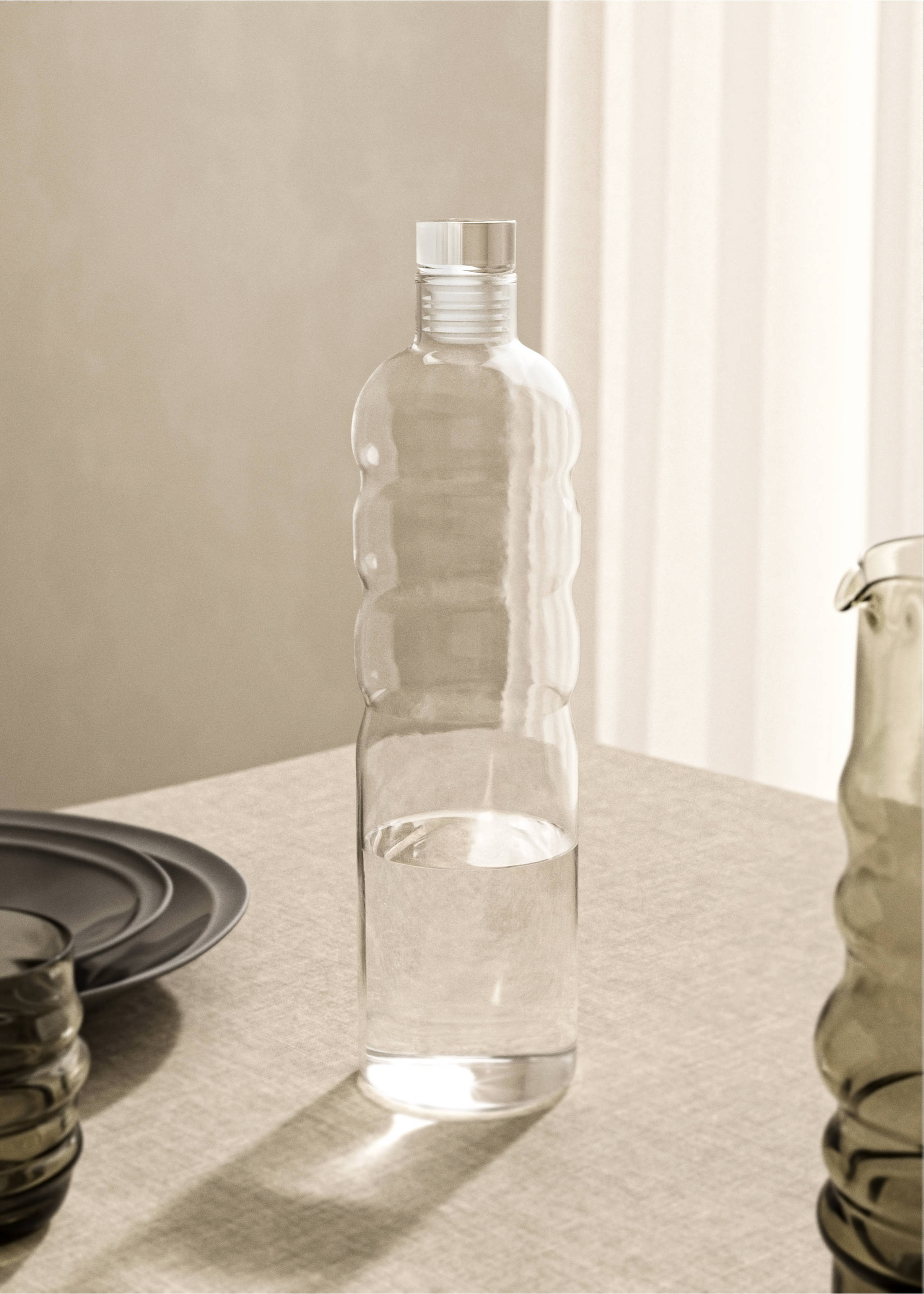 Borosilicate jar with wave design and lid - General plane, Off White. Ref: 17074444-00.
