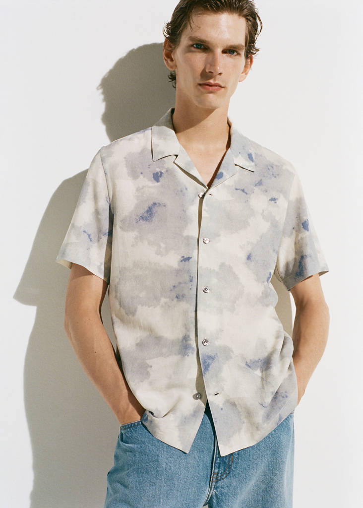 Printed bowling shirt — Light/Pastel Grey