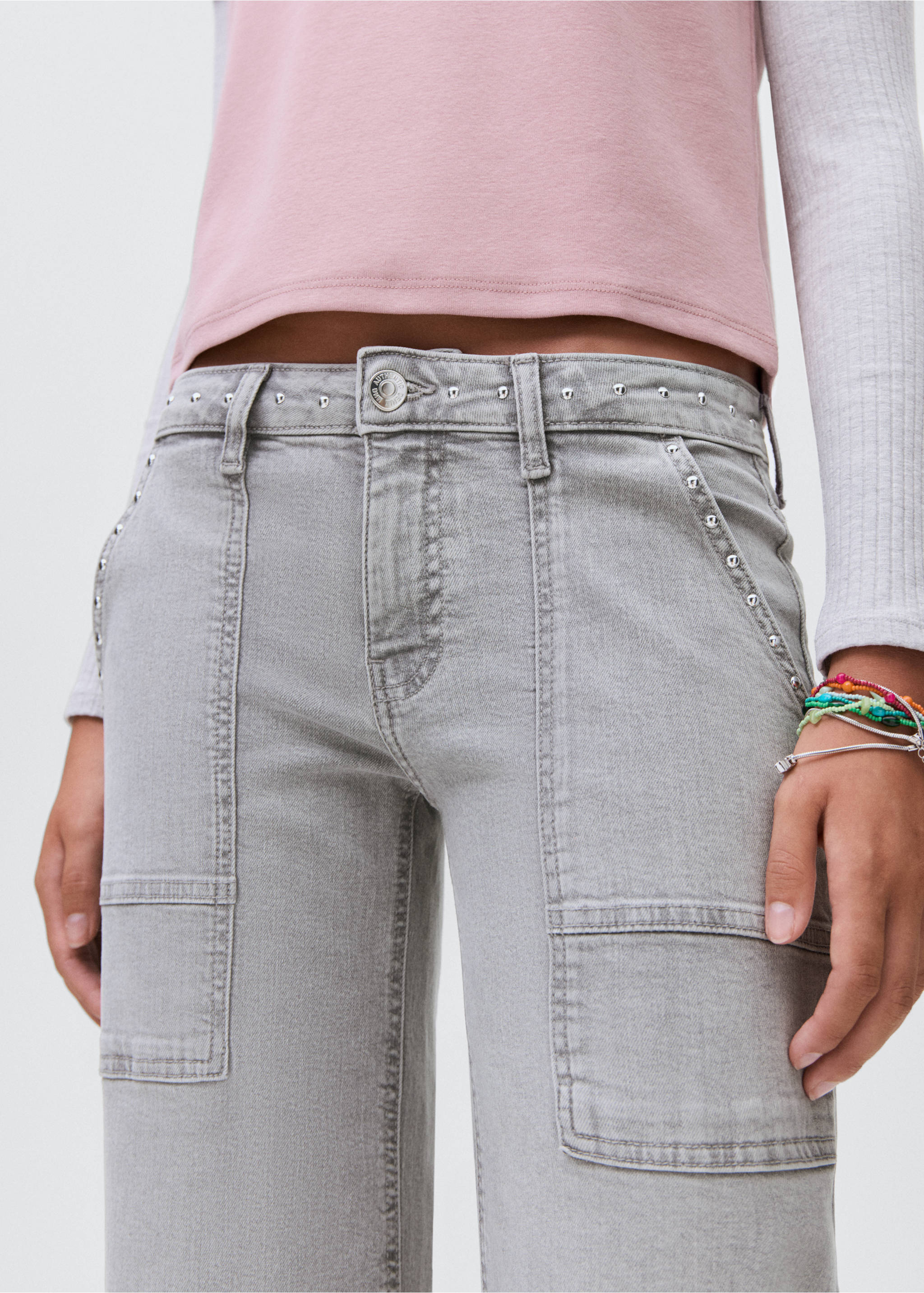 Jean style jupe-culotte clouté - Détail de l'article 3, Gris denim. Ref: 17074777-00.