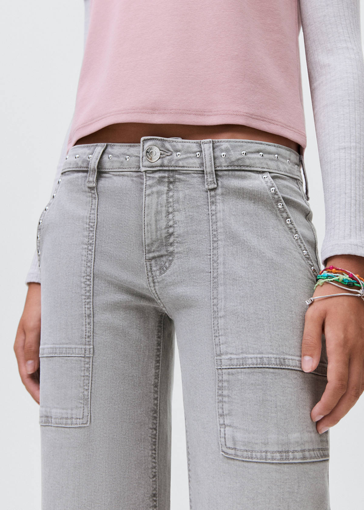 Studded culotte jeans — Denim Grey
