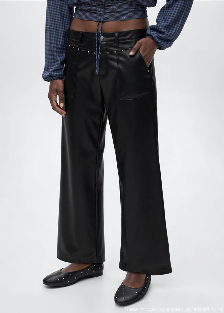 Studded leather-effect trousers — Black