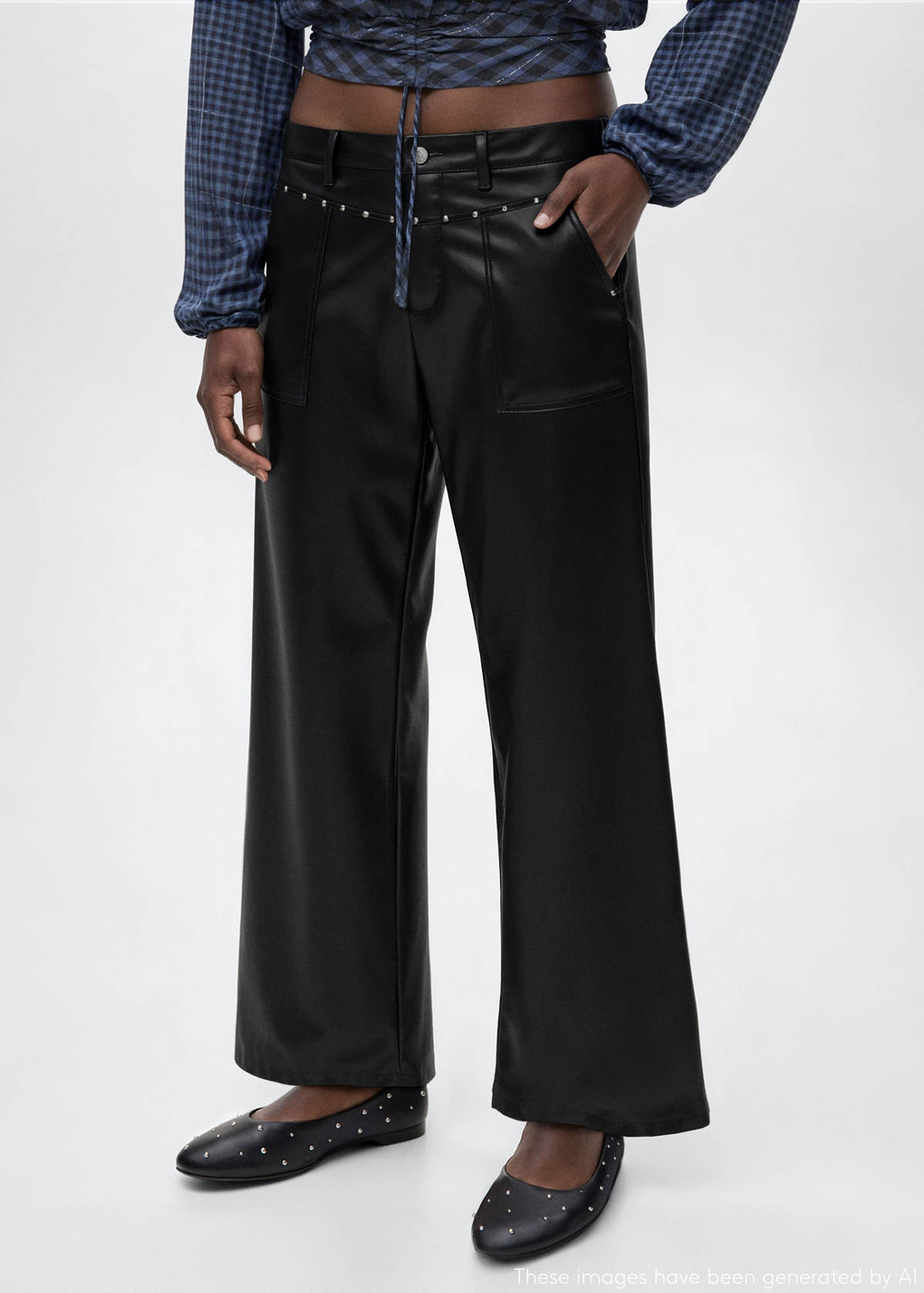 Studded leather-effect trousers — Black