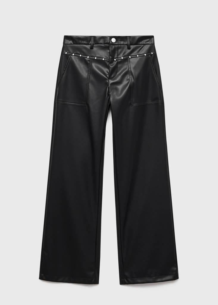 Studded leather-effect trousers — Black