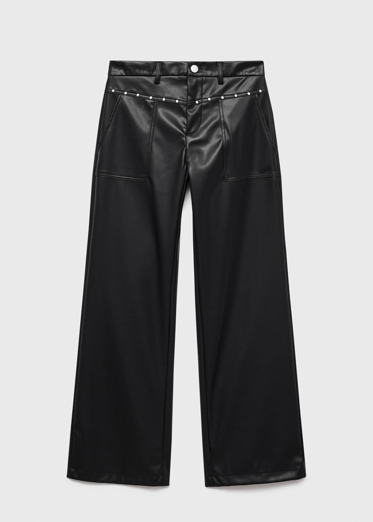 Studded leather-effect trousers — Black