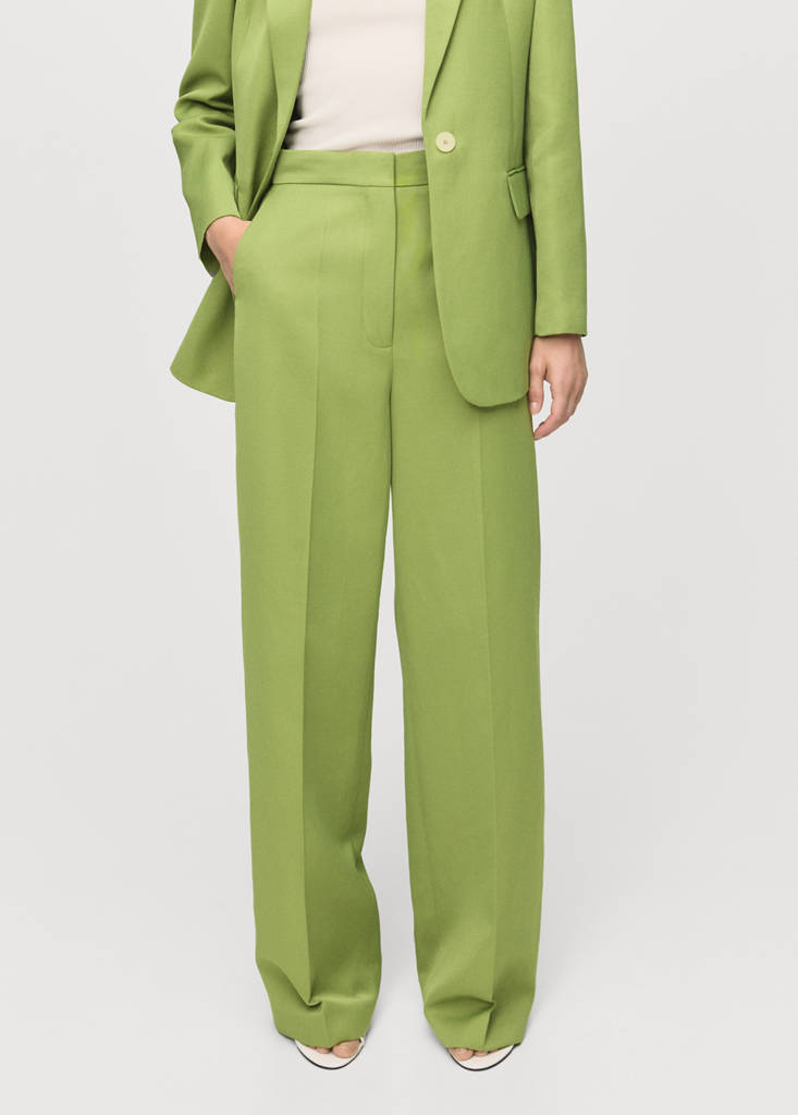 Straight-fit linen-blend suit trousers — Green