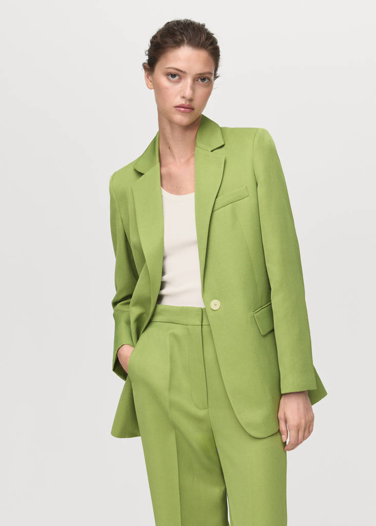 Straight-fit linen-blend suit trousers — Green