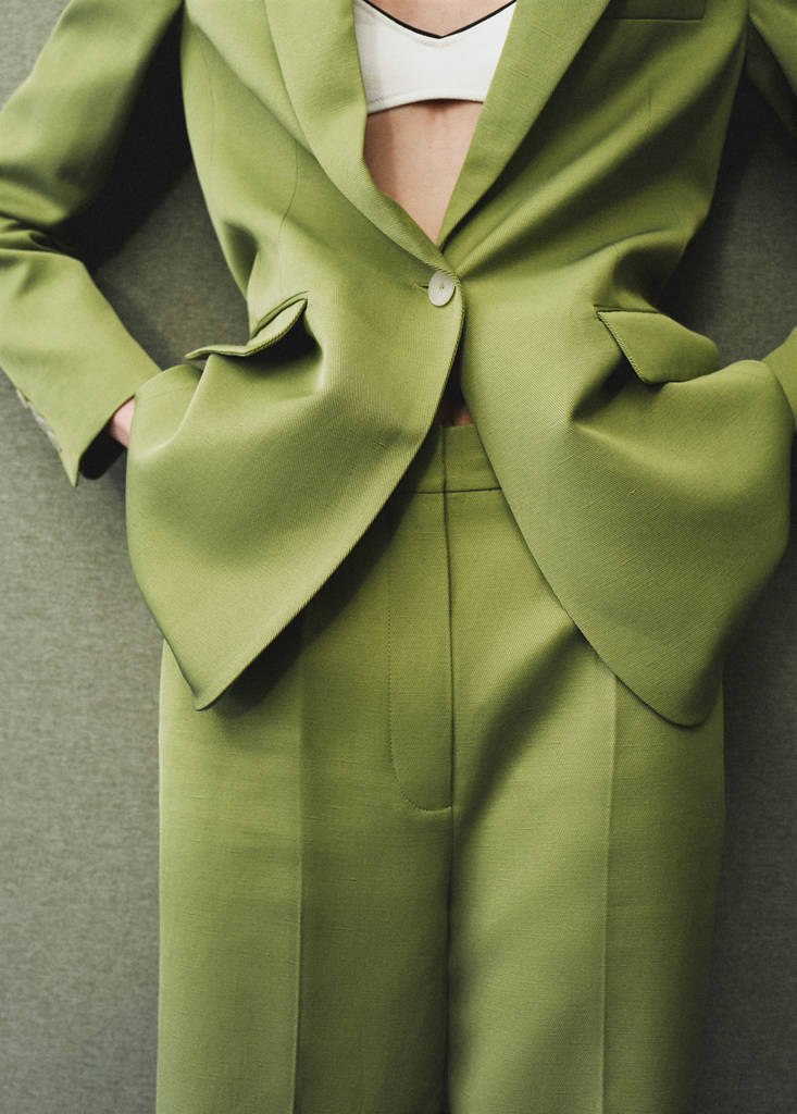 Straight-fit linen-blend suit trousers — Green