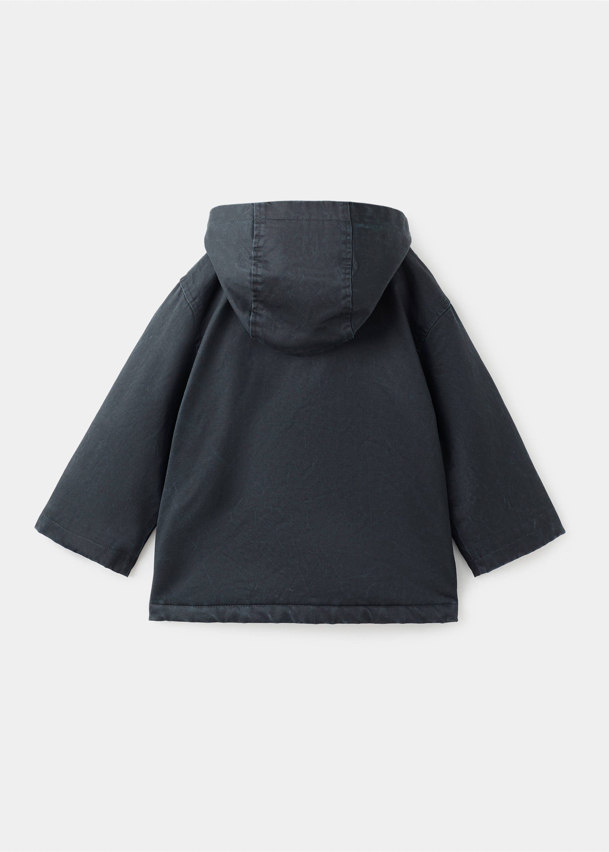 Waxed-effect parka with hood - Reverse of the article, Navy. Ref: 17075141-00.