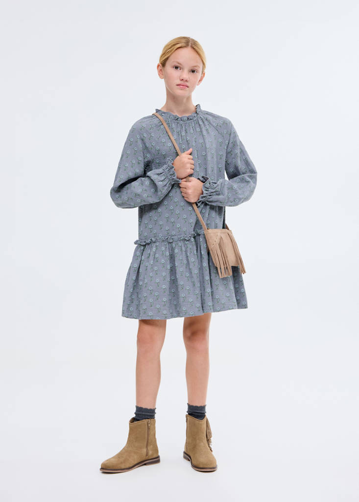 Ruffled floral dress — Sky Blue