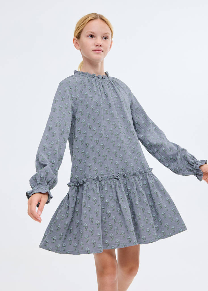 Ruffled floral dress — Sky Blue
