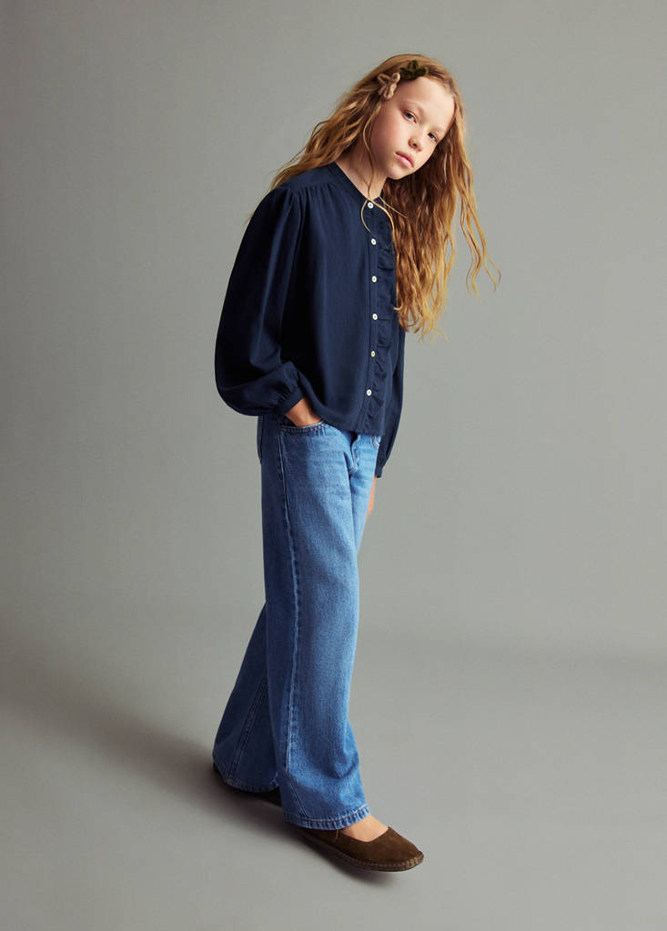 Ruffle cotton blouse — Navy