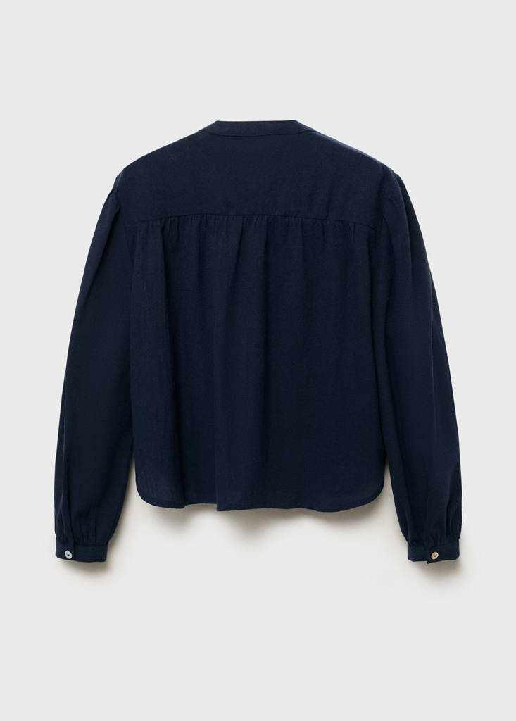 Ruffle cotton blouse — Navy