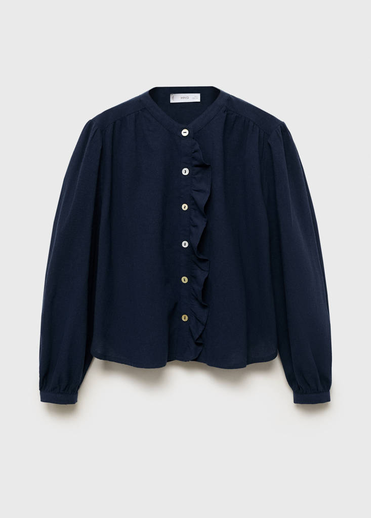 Ruffle cotton blouse — Navy