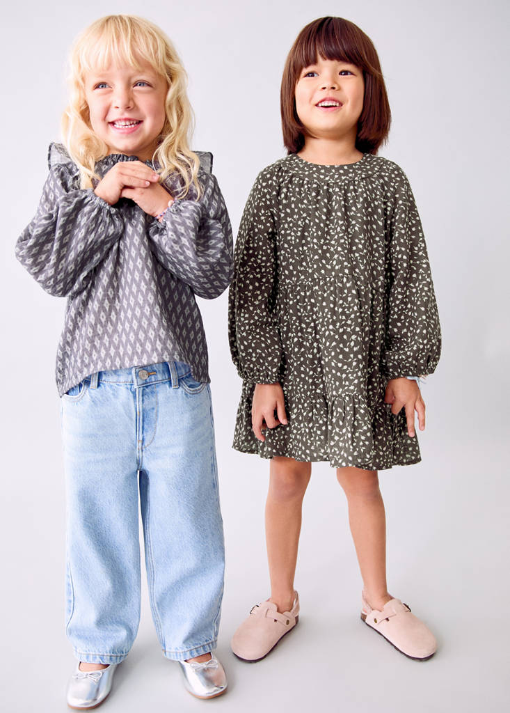 Ruffled floral dress — Chocolate