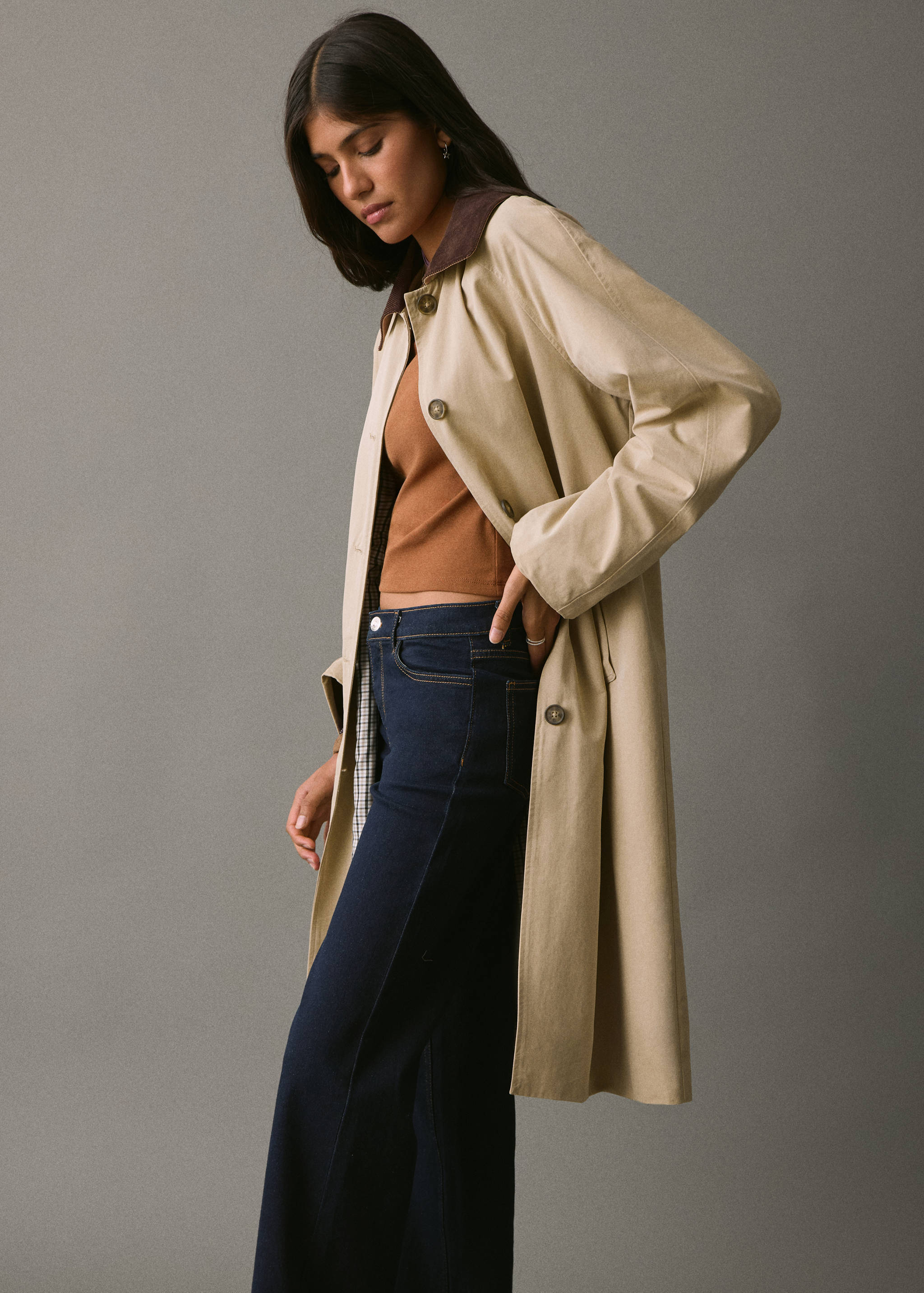 Trench coat with contrasting collar - Medium plane