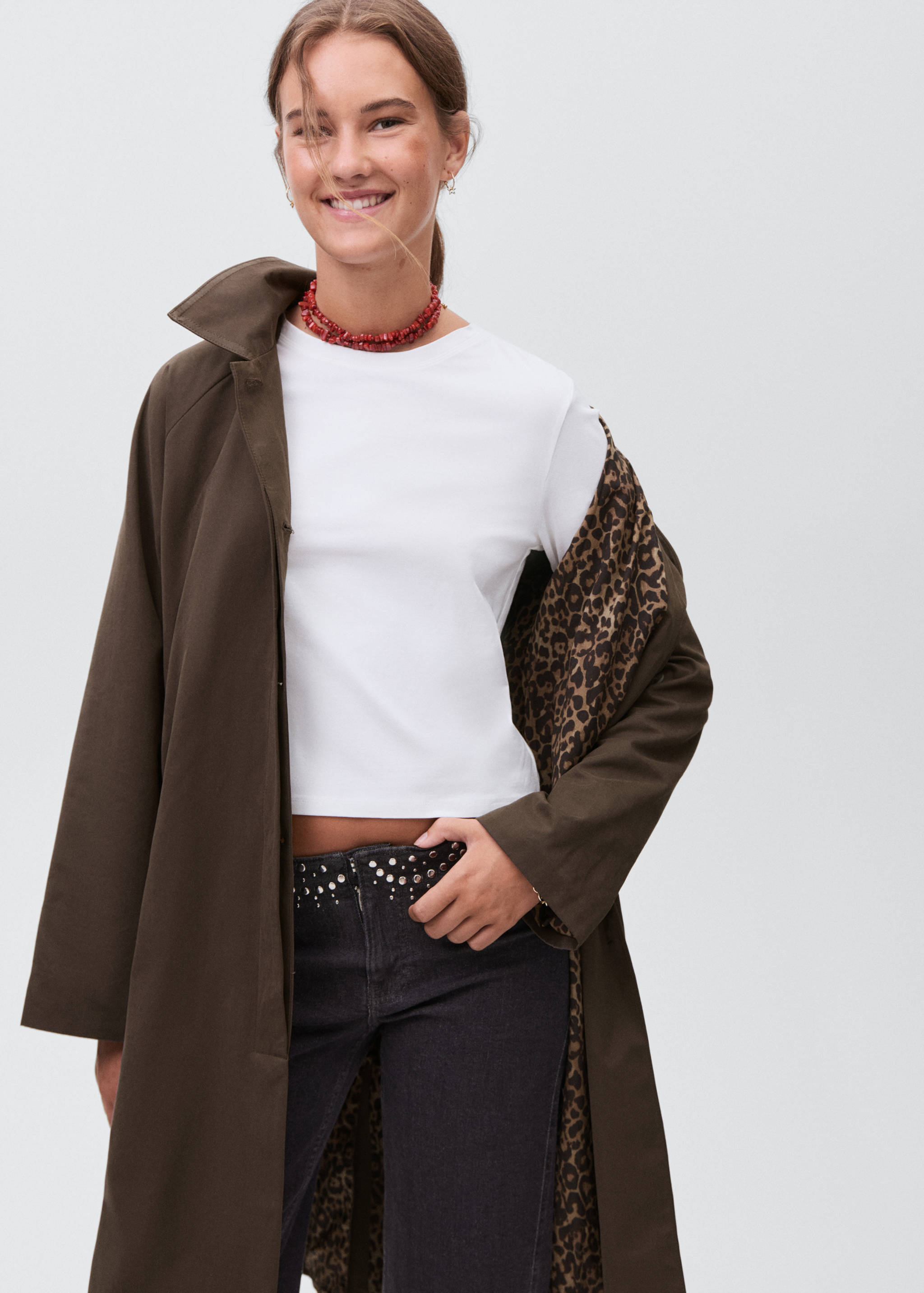 Trench llarg interior estampat - Pla mig