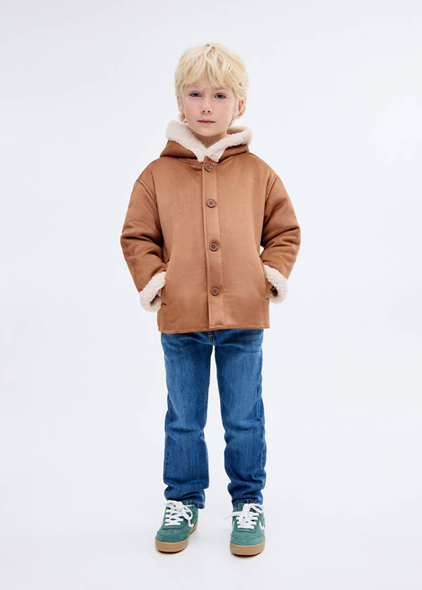 Suede effect sheepskin coat — Medium Brown