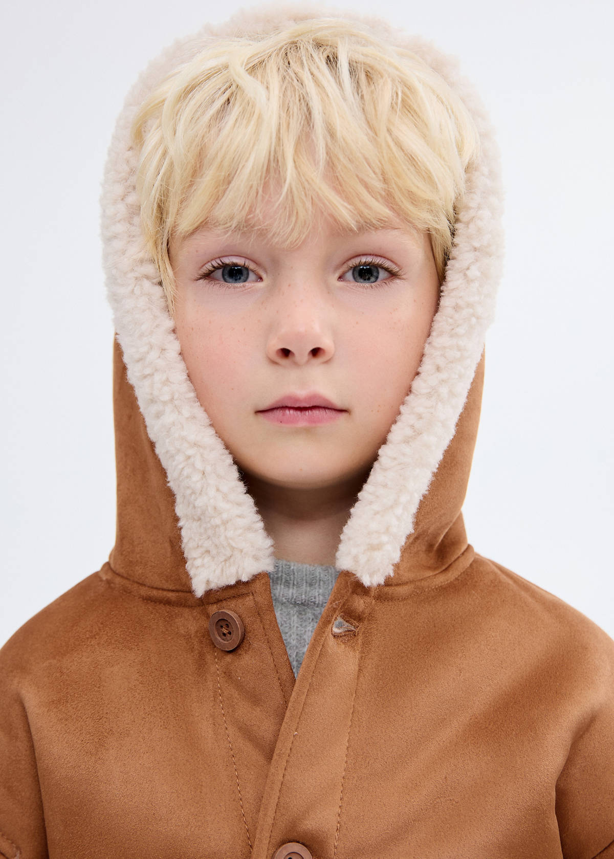 Suede effect sheepskin coat — Medium Brown