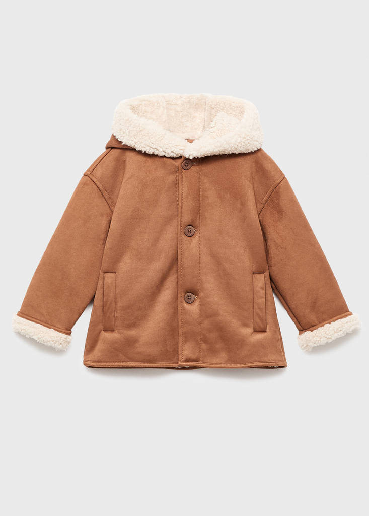 Suede effect sheepskin coat — Medium Brown
