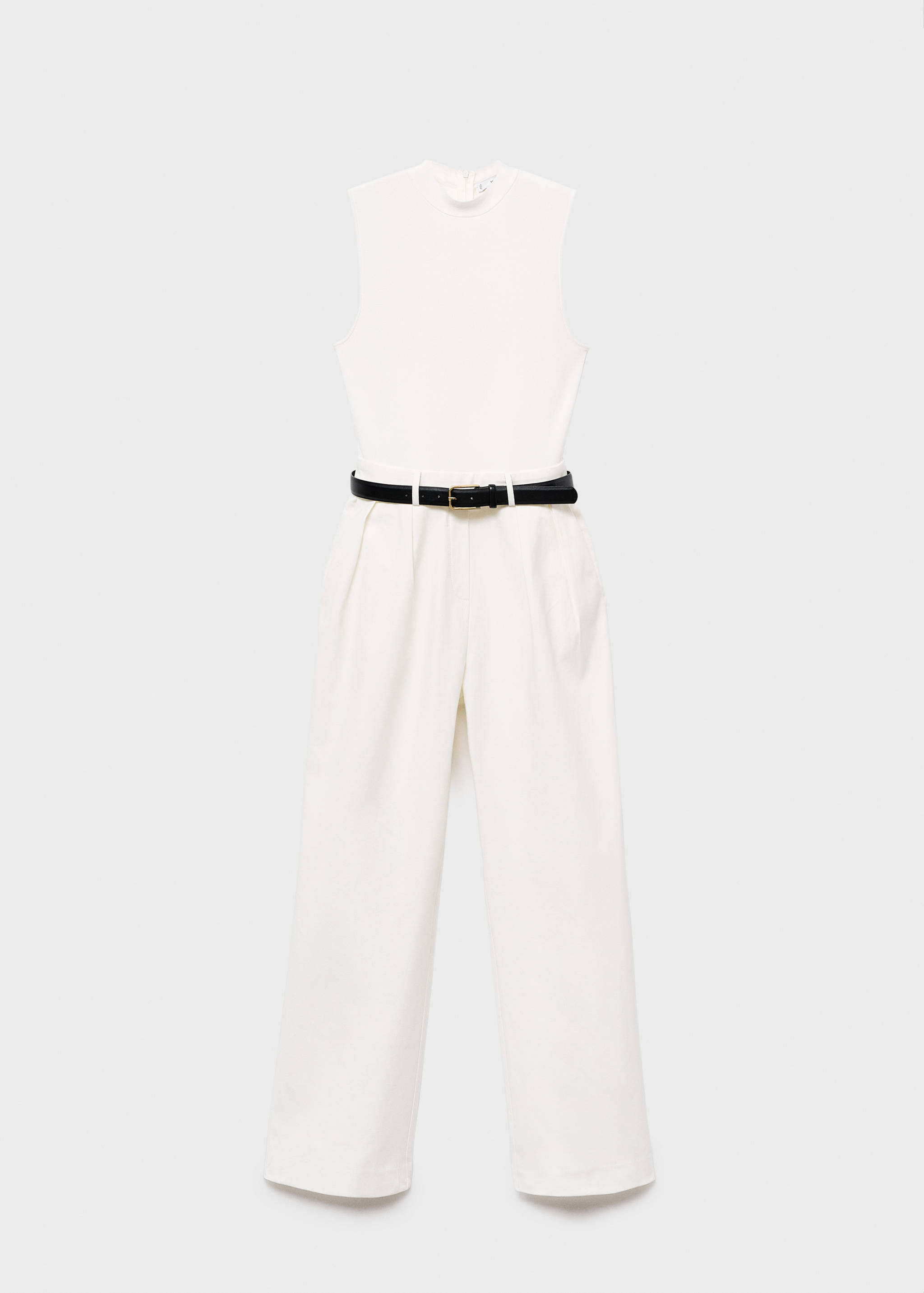 Combined-fabric jumpsuit with belt - Article without model