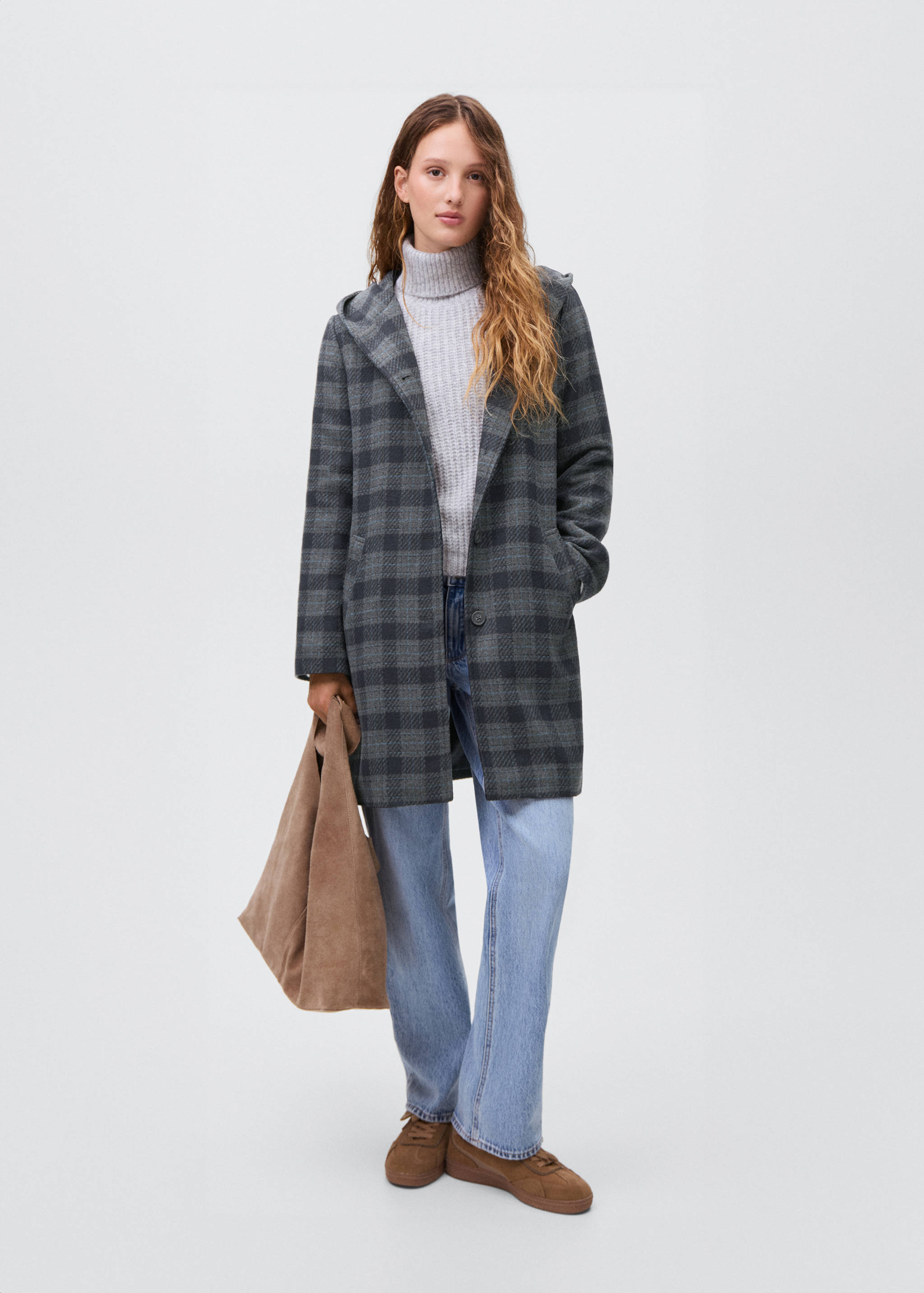 Checked-print cloth coat - General plane
