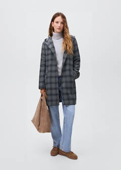 Check-print cloth coat — Navy 3