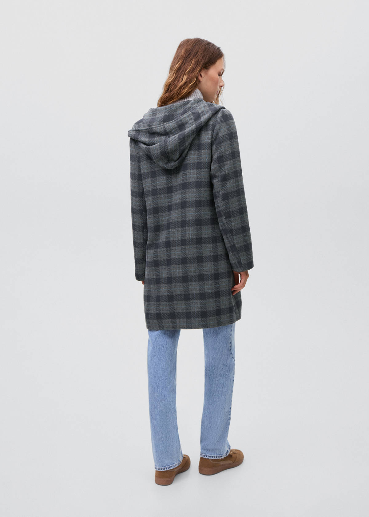 Check-print cloth coat — Navy
