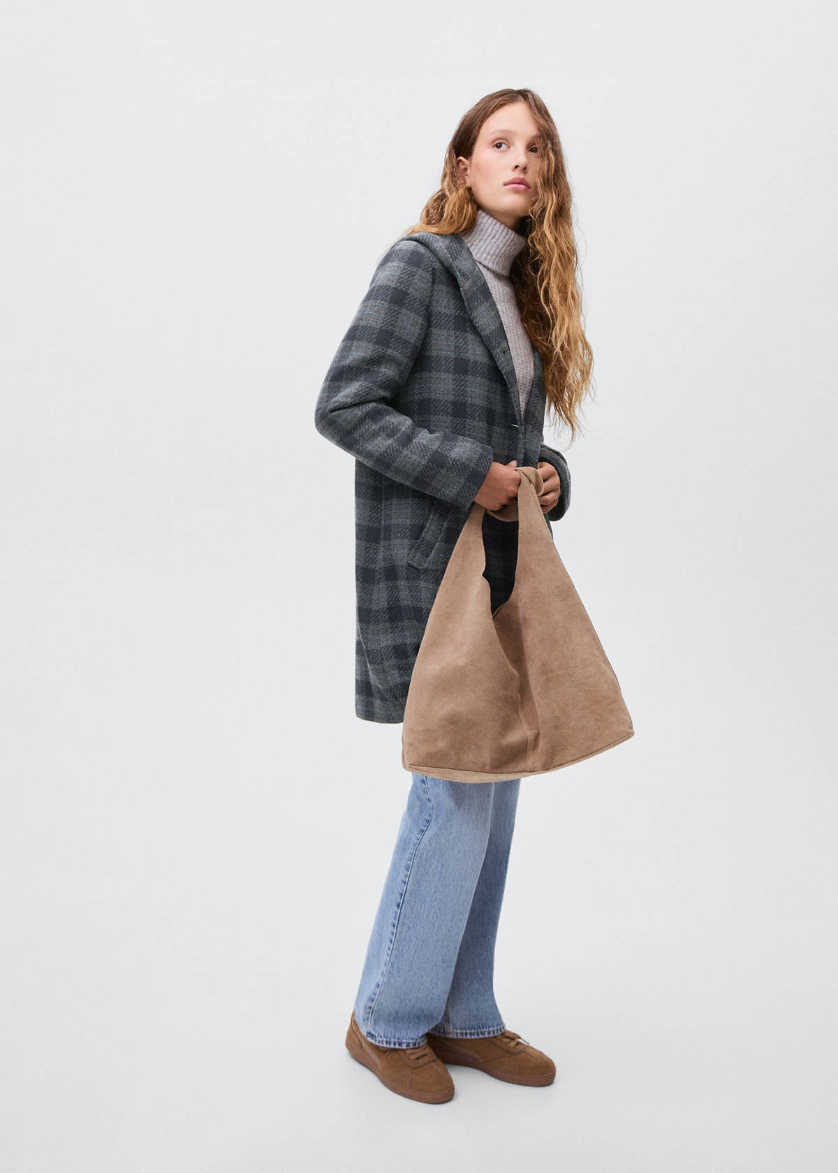 Check-print cloth coat — Navy