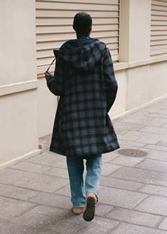 Check-print cloth coat — Navy 12