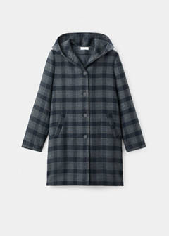 Check-print cloth coat — Navy 11