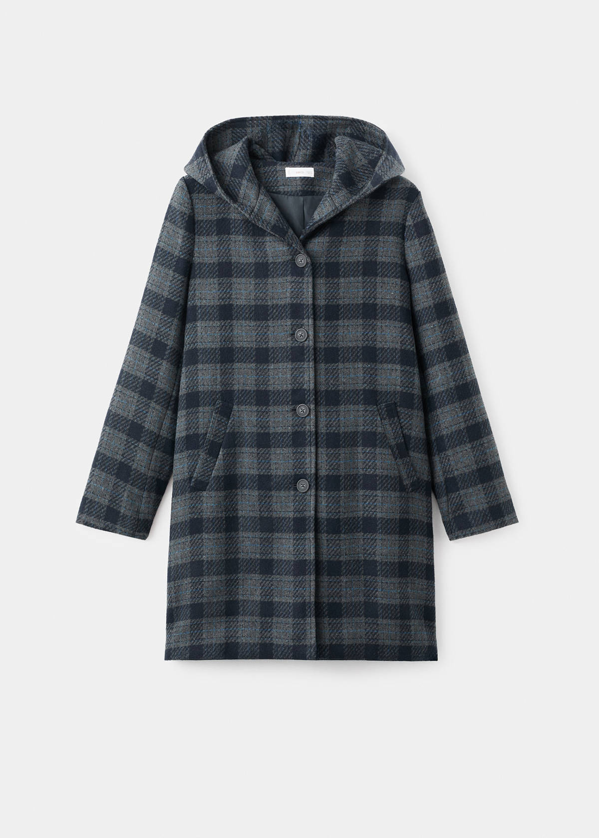 Check-print cloth coat — Navy
