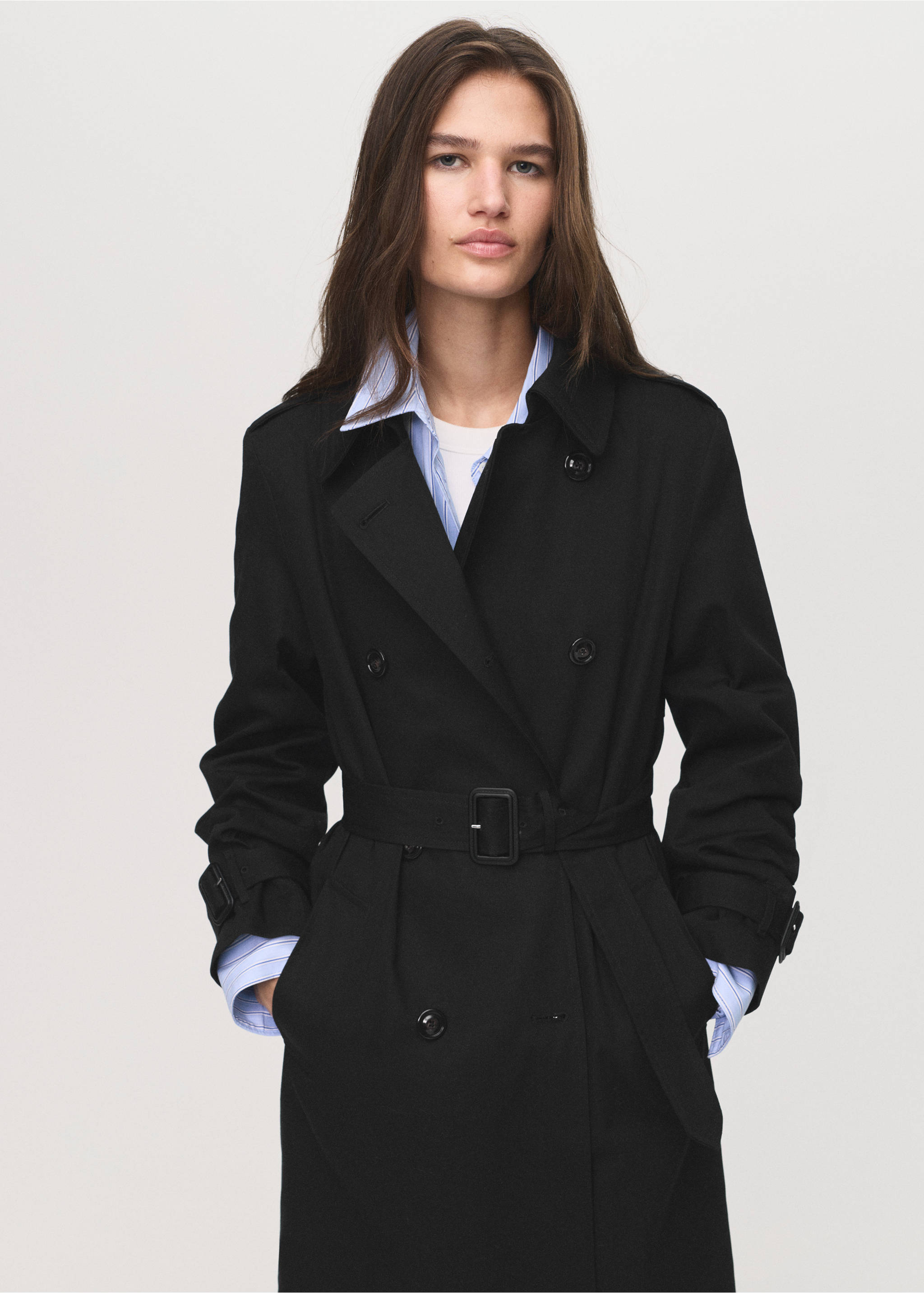 Classic trench coat with belt - Medium plane, Black. Ref: 17075789-00.