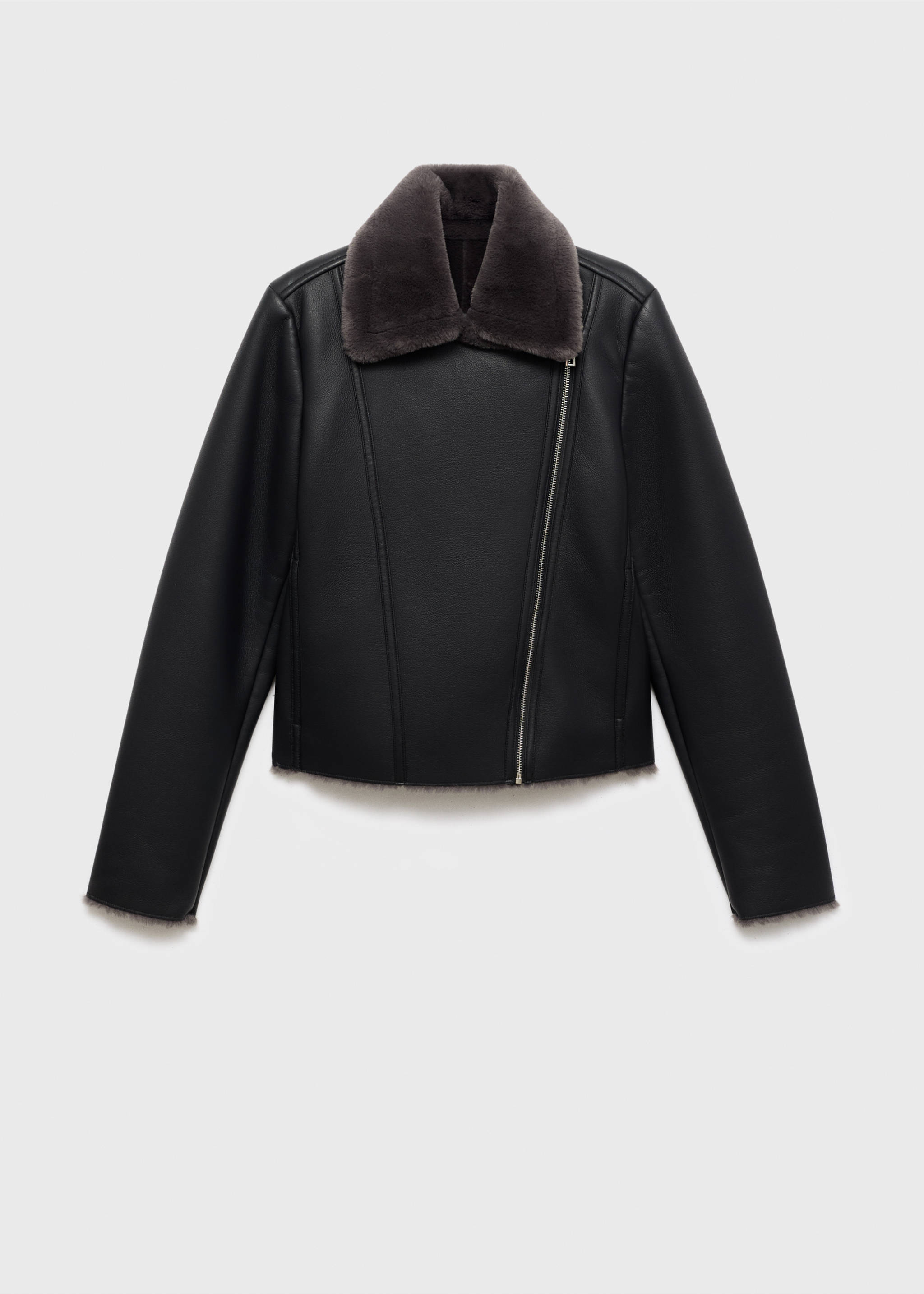 Veste biker fourrure synthétique - Article sans modèle, Noir. Ref: 17075796-00.