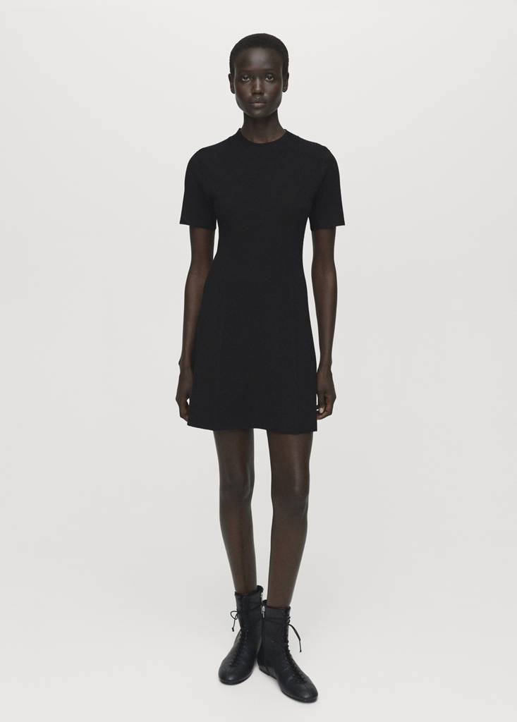 MANGO - Robe maille fine évasée noir - S