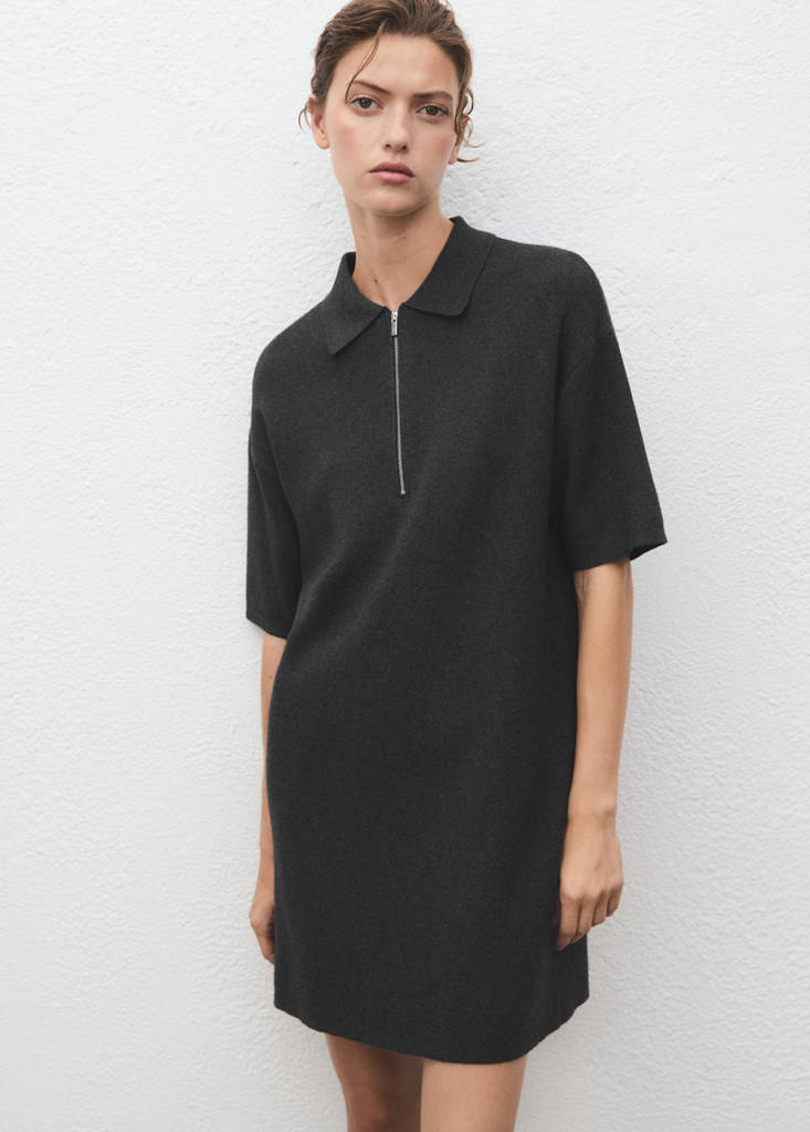 Knitted dress with polo neck — Dark Heather Grey