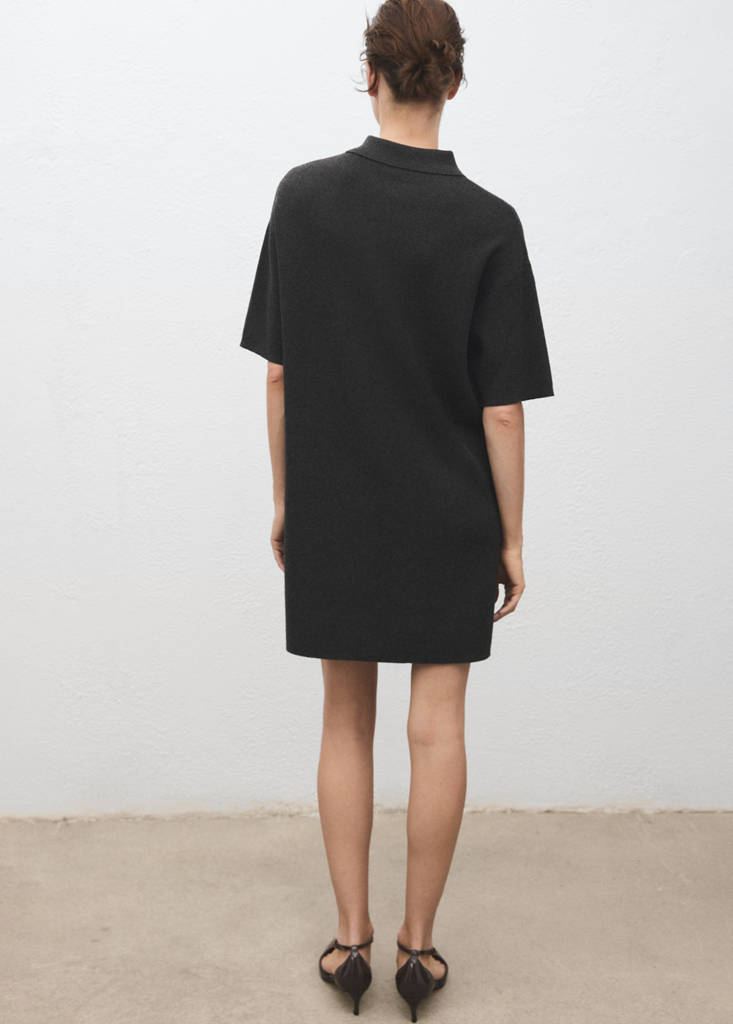 Knitted dress with polo neck — Dark Heather Grey