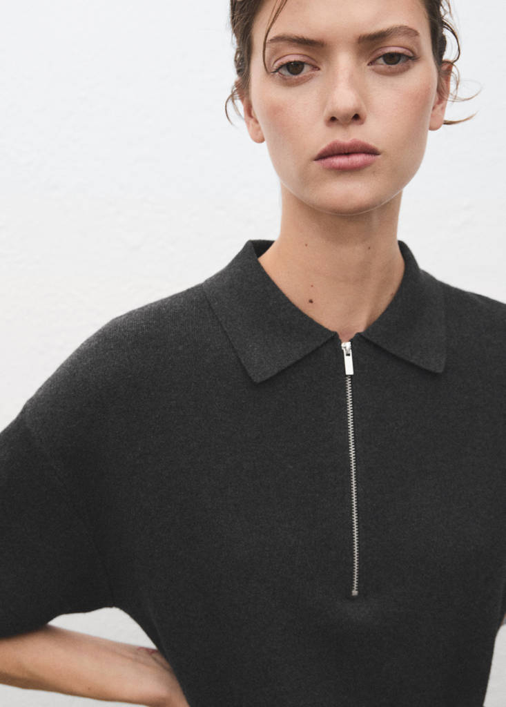 Knitted dress with polo neck — Dark Heather Grey