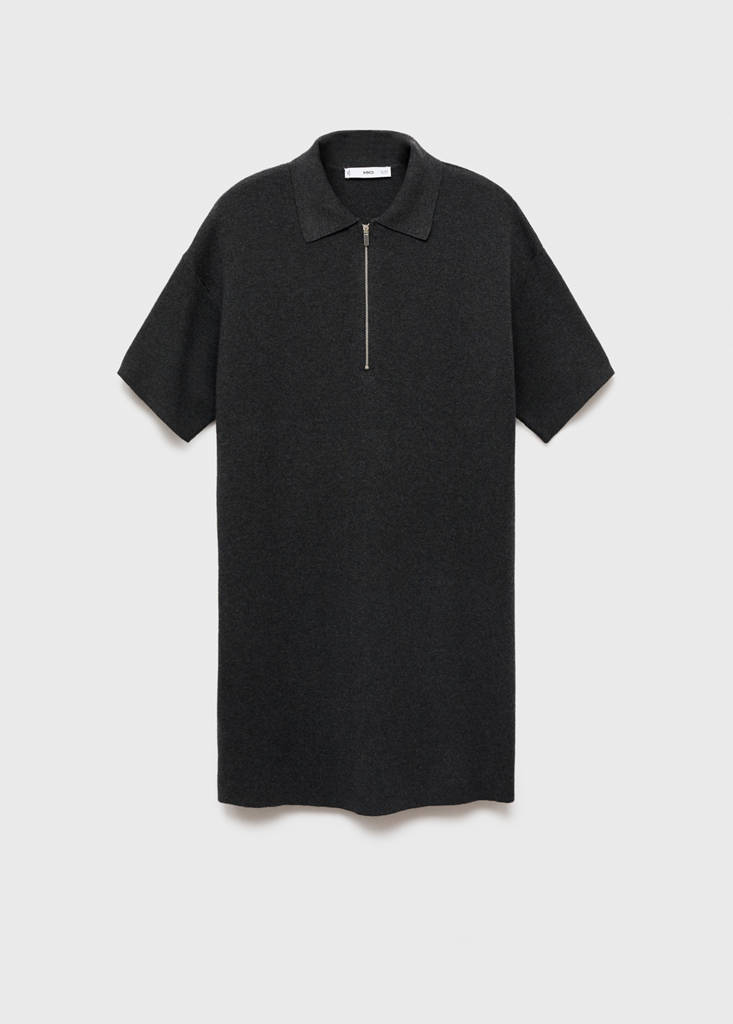 Knitted dress with polo neck — Dark Heather Grey
