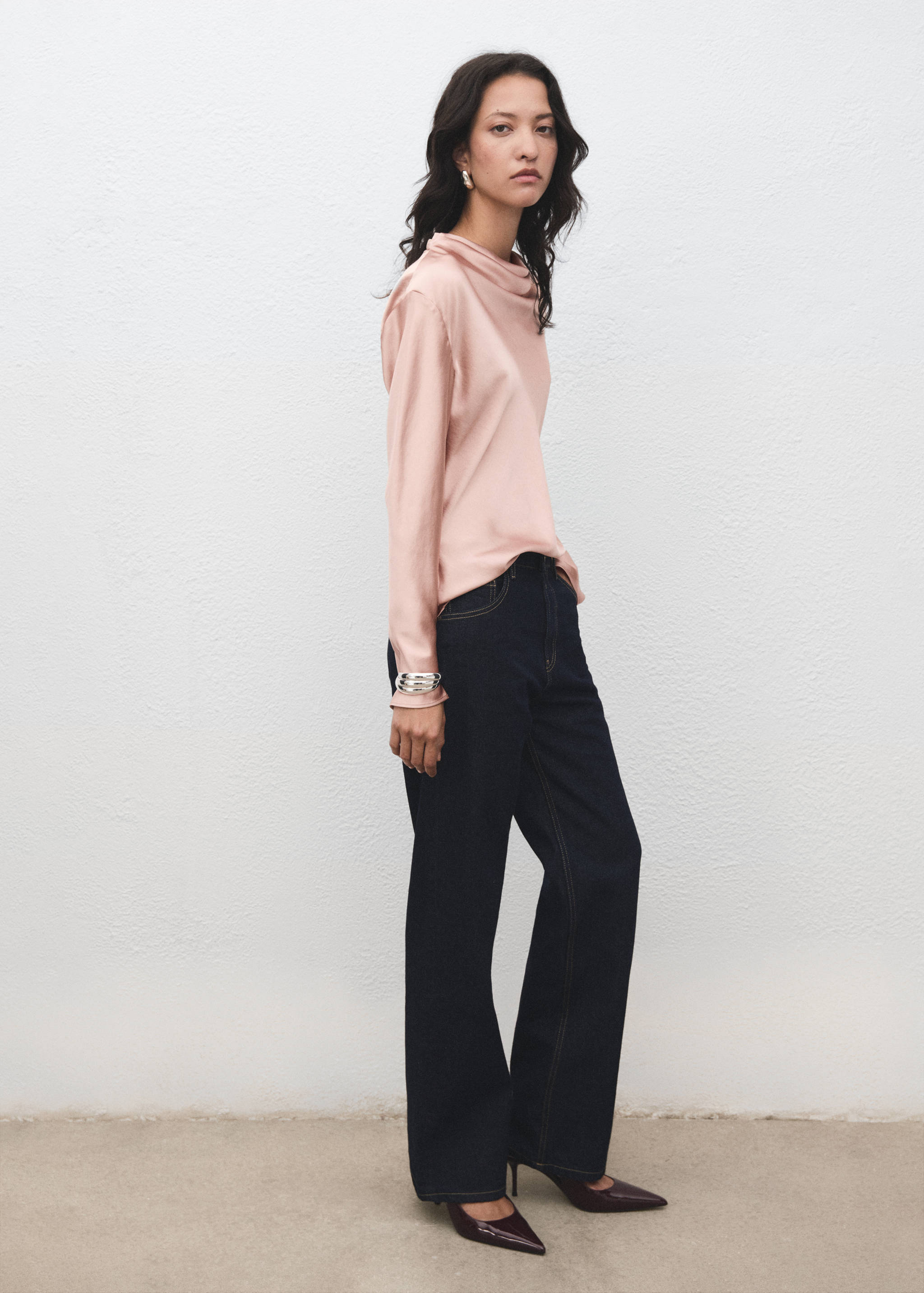 Satin blouse with draped neck - General plane