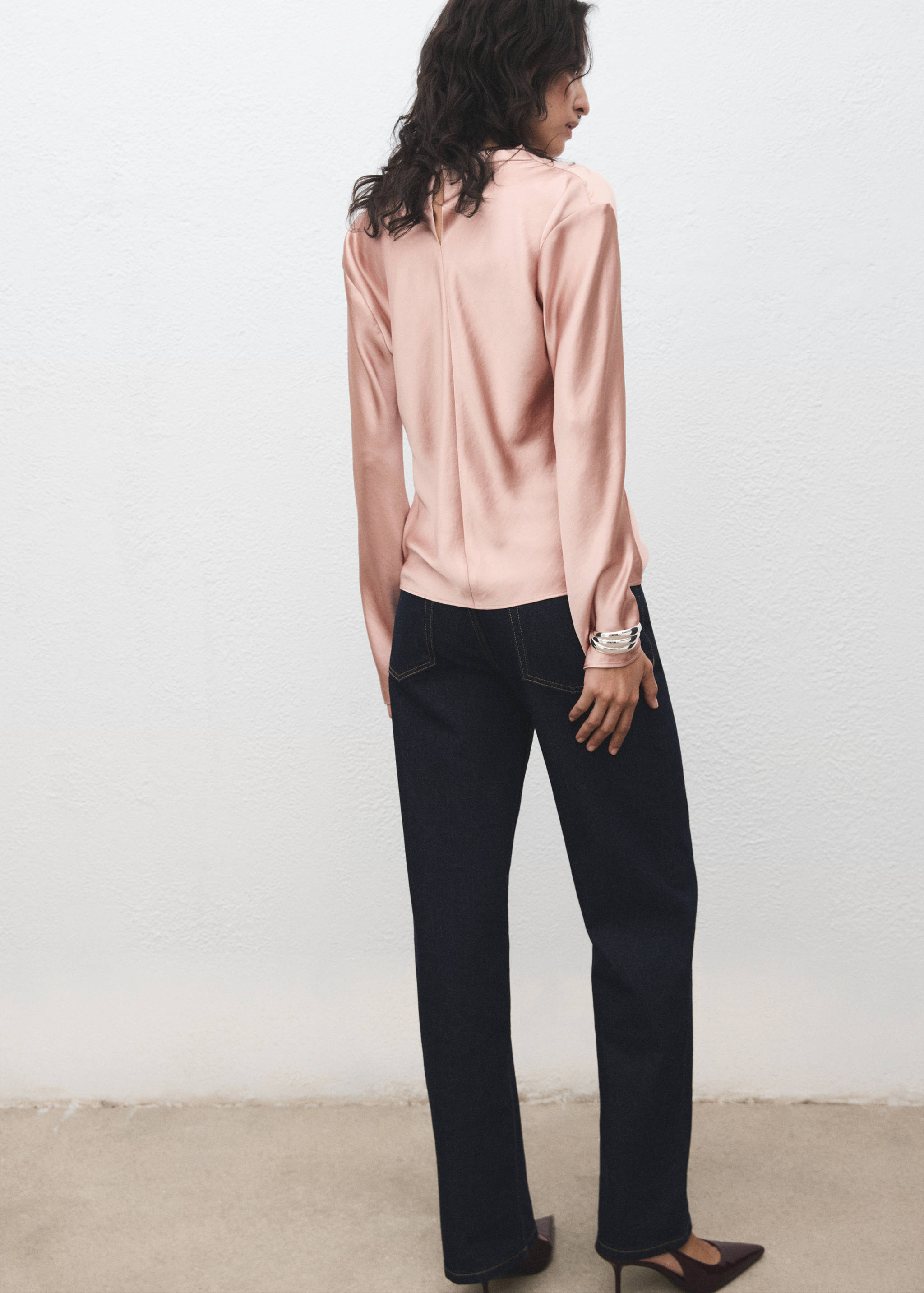 Satin blouse with draped neck - Reverse of the article