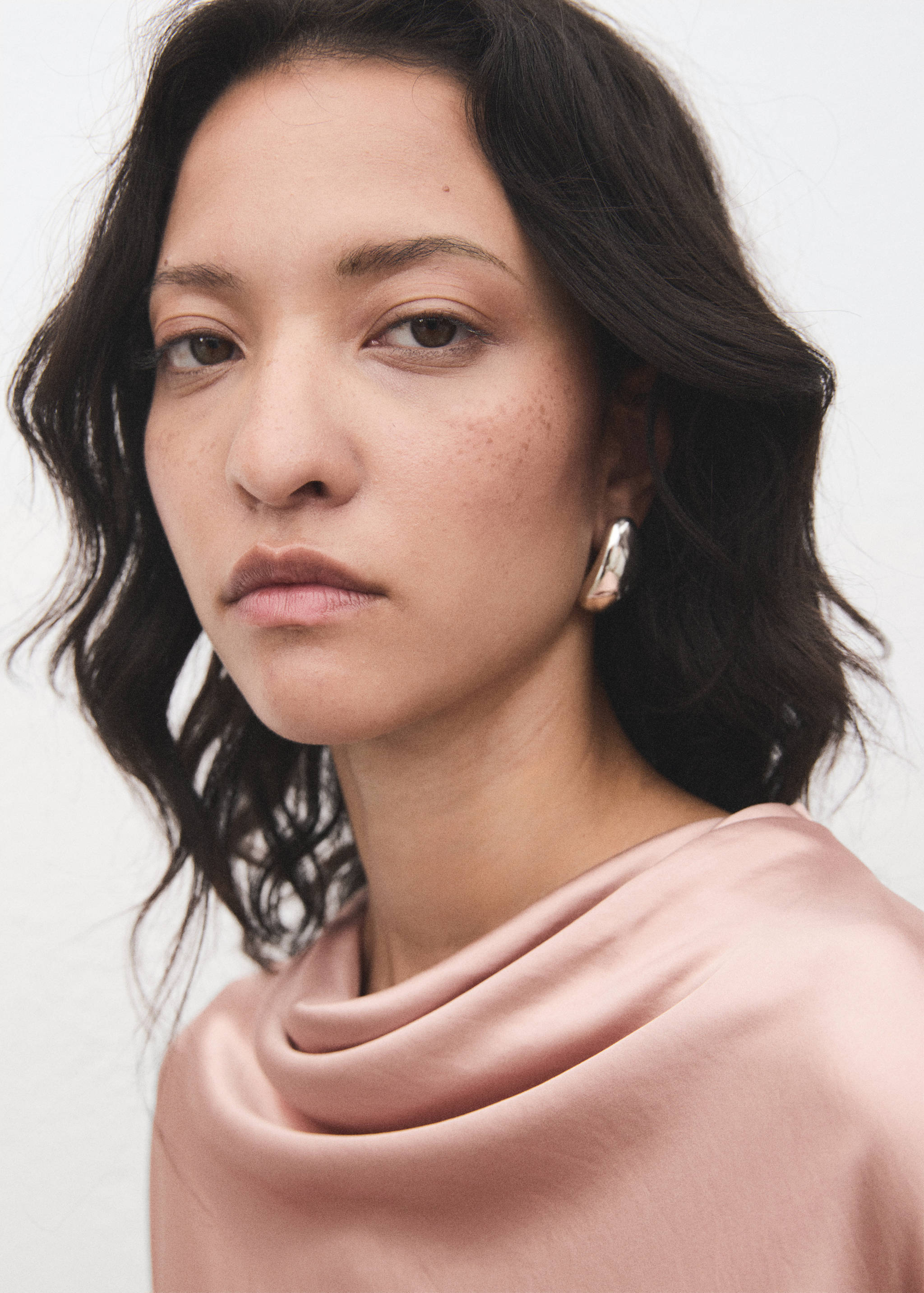 Satin blouse with draped neck - Details of the article 1