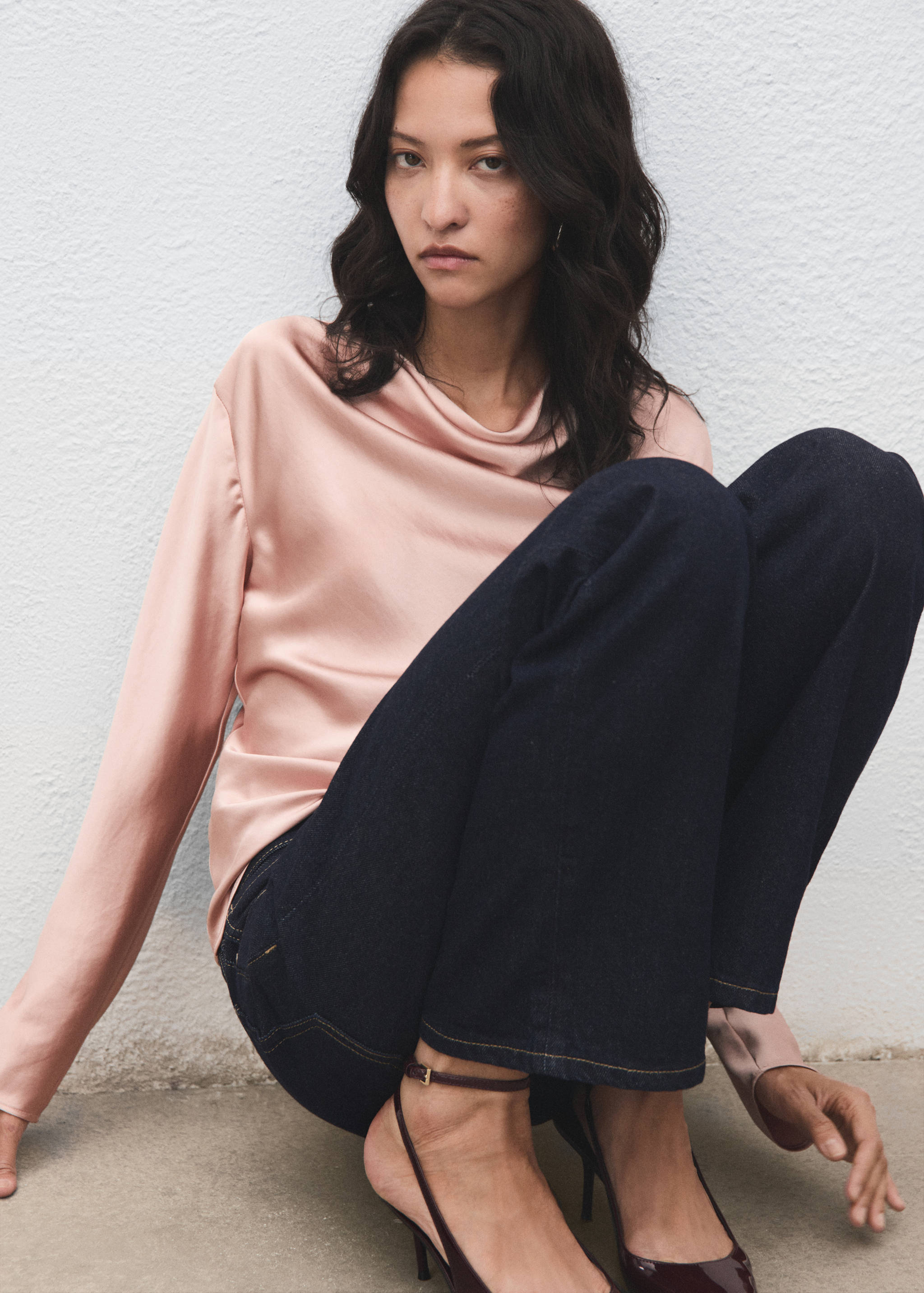 Satin blouse with draped neck - Details of the article 2