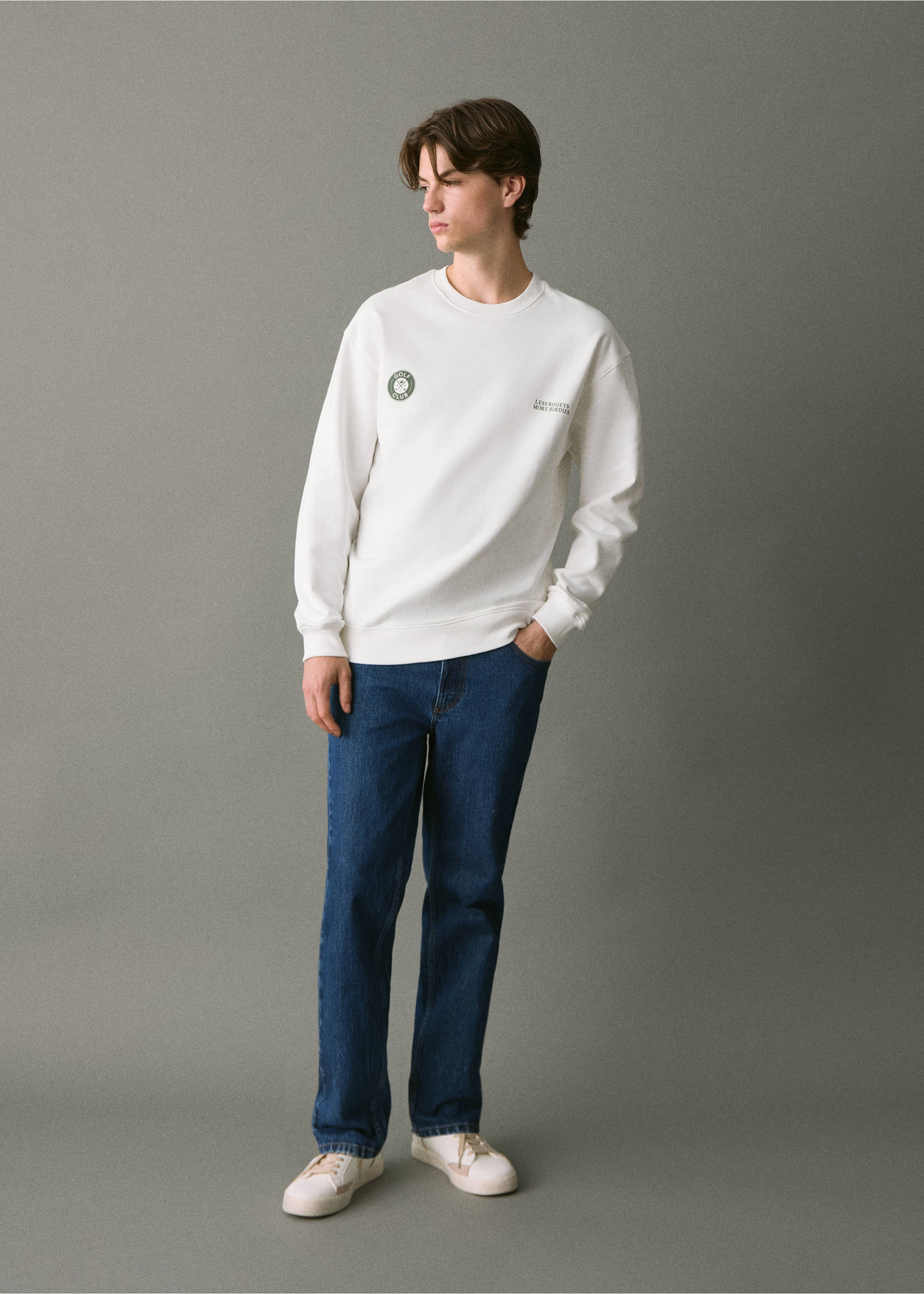 Sudadera algodón estampada - Plano general, Blanco roto. Ref: 17075809-00.