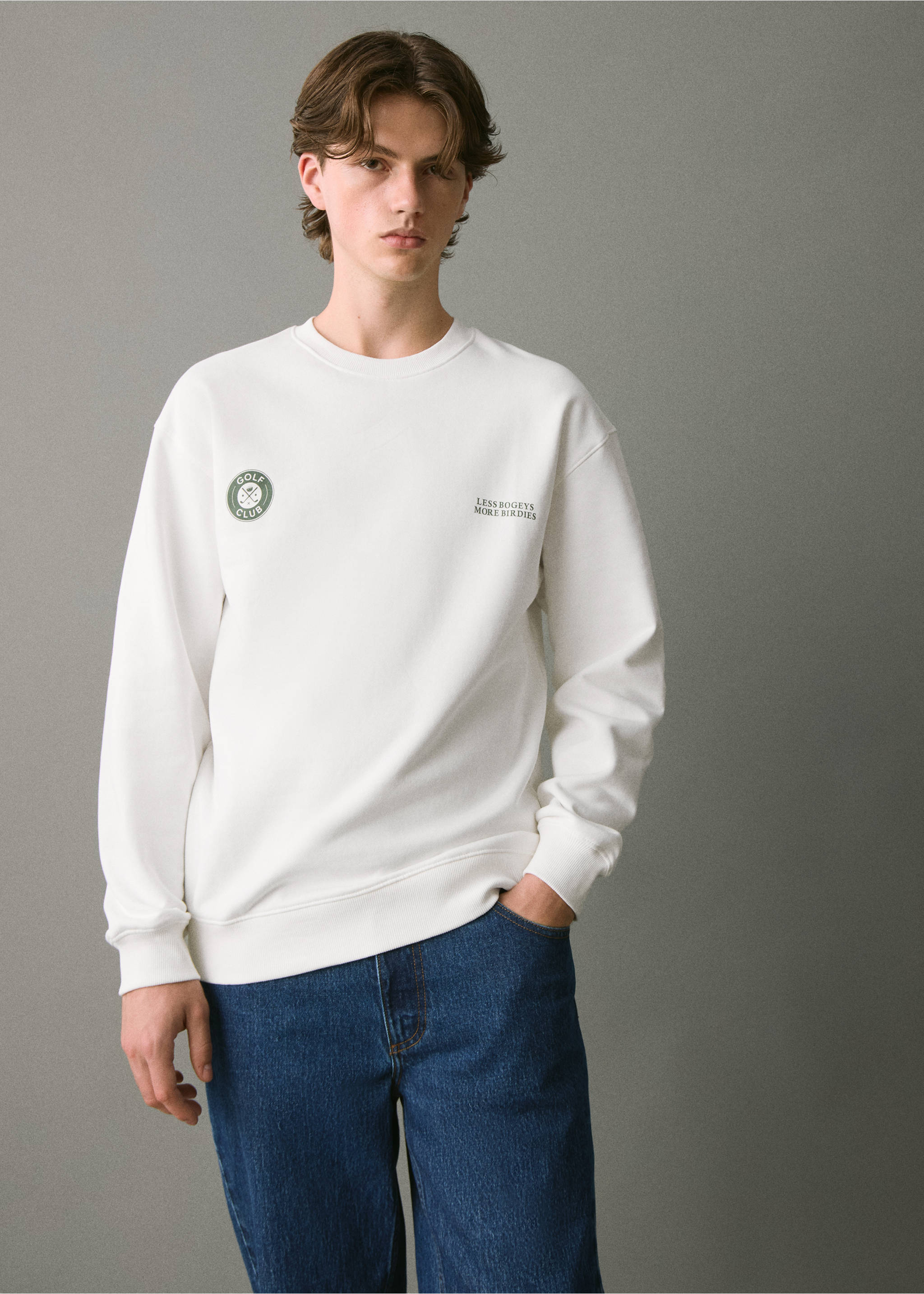 Sudadera algodón estampada - Plano medio, Blanco roto. Ref: 17075809-00.