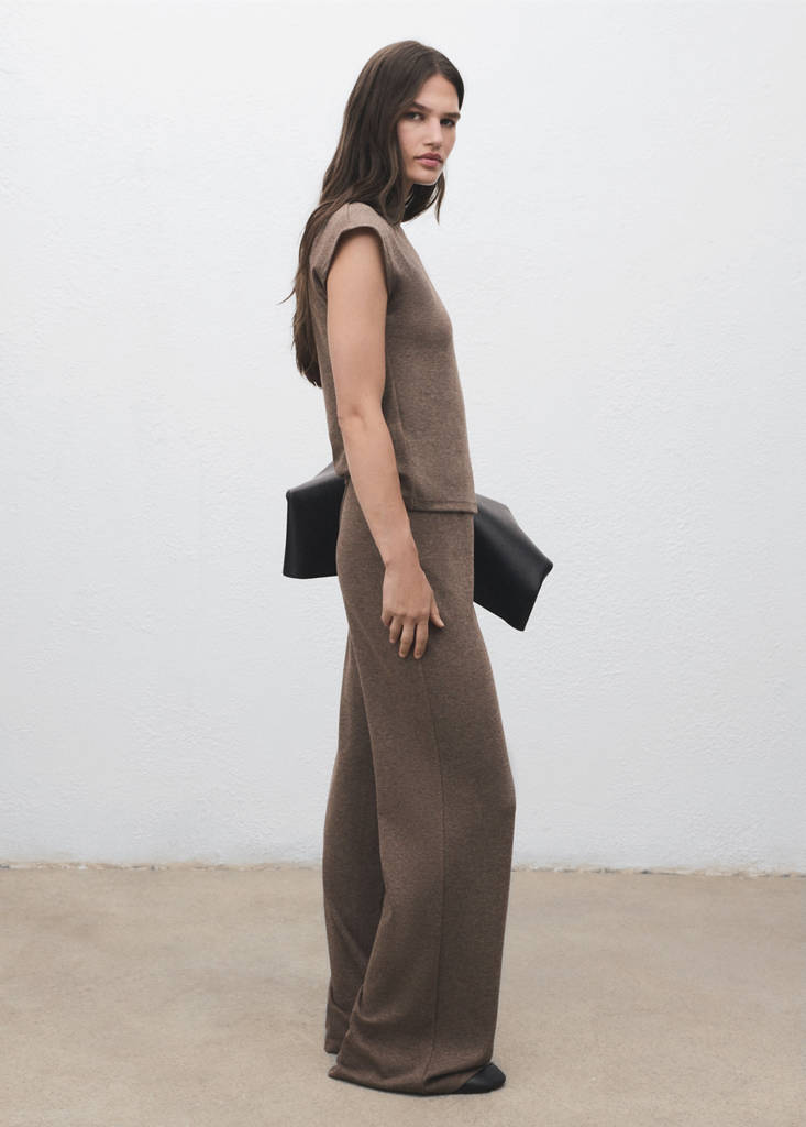 Knitted trousers with elastic waistband — Medium Brown