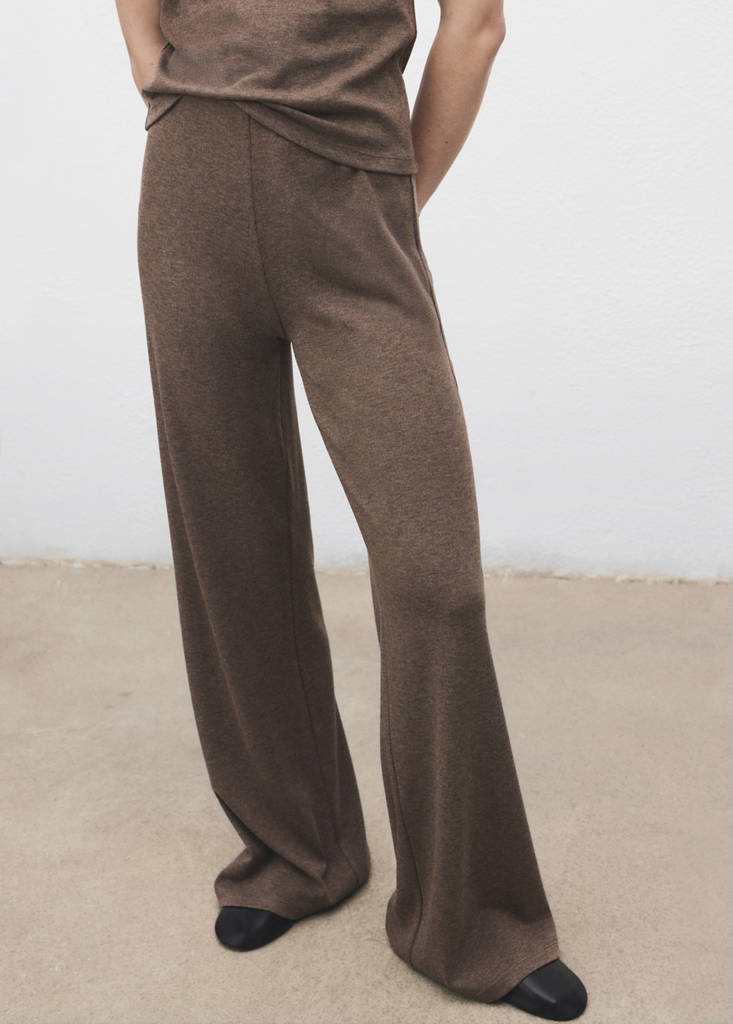 Knitted trousers with elastic waistband — Medium Brown